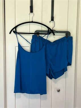 Stars Above Blue Satin Cami and Shorts Set EUC